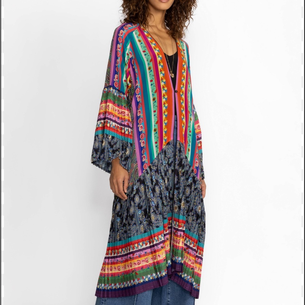 NEW! JOHNNY WAS Gemma Silk Pleated Multicolor Kimono Size Large NWOT GORGEOUS!